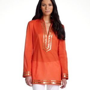 Tory Burch Metallic Embellished Orange Tunic